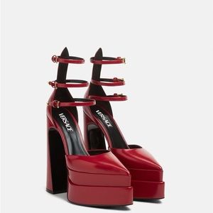 VERSACE AEVITAS POINTY PLATFORM PUMPS Burgundy wedding party summer vacation